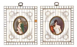 Two Continental Portrait Miniatures, Height 7 1/4 x width 6 1/4 inches.