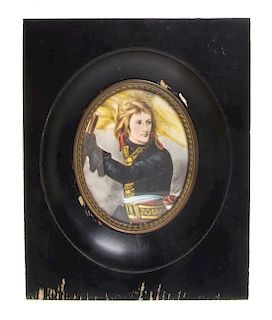 A Continental Portrait Miniature on Ivory, Height 3 1/4 x width 2 3/8 inches.