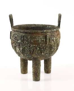 Chinese Bronze Tripod Ding, Likely Shang Dynasty