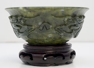 CARVED SPINACH JADE BOWL