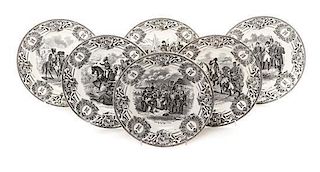Six Napoleonic Transfer Printed Plates, Boch de Frees, Diameter 8 1/8 inches.