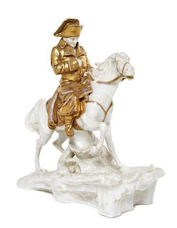 A German Porcelain Napoleonic Equestrian Group, Height 9 3/4 inches.