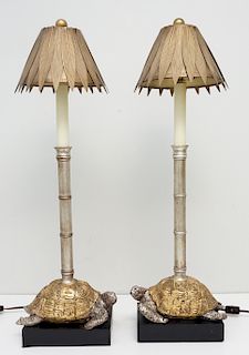 PAIR CONTEMPORARY FIGURAL TURTLE LAMPS