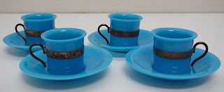 4 CHINESE PEKING GLASS CUPS / SAUCERS