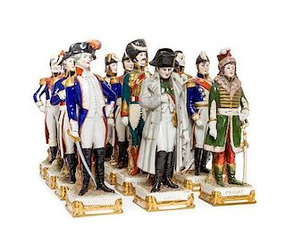 A German Porcelain Twelve-Piece Military Set, Scheibe-Alsbach, Height of tallest 10 inches.