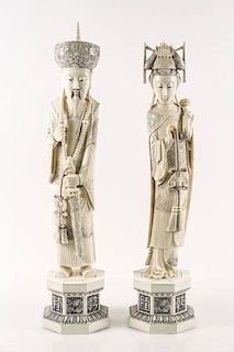 Pair of Chinese Carved Ivory Figural Sculptures