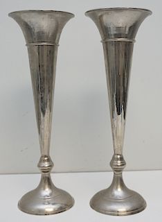 2 TALL SILVER PLATED TRUMPET VASES