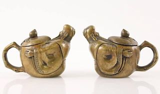 Pair of Chinese Gilt Bronze Lidded Teapots
