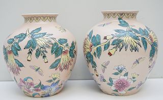 PAIR LARGE PINK CHINESE VASES