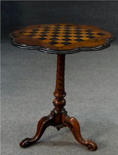 INLAID SCALLOPED TOP CHECKERBOARD TABLE OR CANDLE