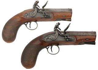 Cased Pair of Irish Flintlock Coat Pistols by Trulock and Son