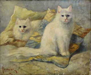MANOURIEZ, L. Oil on Canvas. Two Cats.