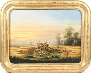 19th C. English School Oil, "At the Harvest"