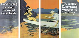 Lot of Four Vintage Lithographic Fishing