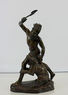 CARTIER. Signed Bronze sculpture Indian with Axe