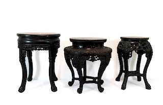Group of Three Chinese Marble Top Incense Tables.