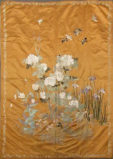 Large Japanese Silk Embroidery with Irises.