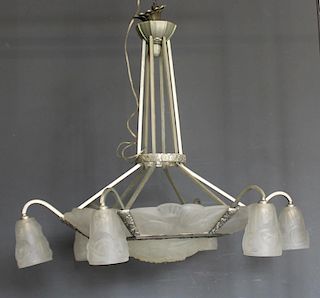 DEGUE. Signed Larg French Art Deco Chandelier.