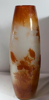 GALLE. Large Signed Cameo Glass Orange Floral