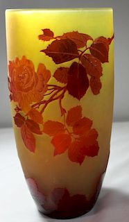 GALLE. Signed cameo Vase With Red Roses.