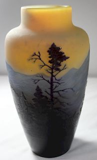 GALLE. Signed Cameo Vase, Mountainous