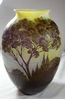 GALLE. Signed Cameo Glass Vase, Lake Como?