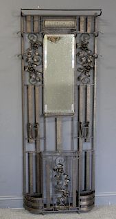 Art Deco French Patinated Iron Hall Tree Witl