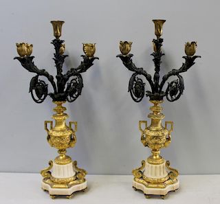 Pair Of Antique Gilt Bronze Urn Form Candlebra As