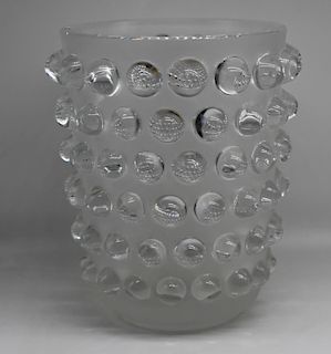 LALIQUE. Signed "Mossi" Glass Vase.