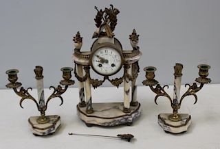 19 Century French 3 Piece Bronze and Marble