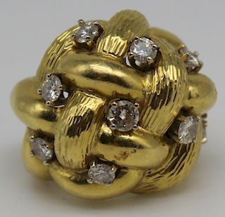JEWELRY. 18kt Gold Woven Ring with Diamonds.