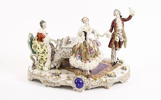 16" Dresden Lace Volkstedt Figural Grouping, Piano