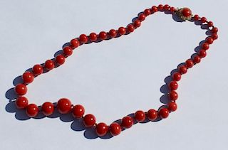 JEWELRY. GIA Certified Red Coral Beaded Necklace.