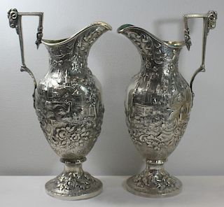 SILVER. Pair of S.Kirk & Son Coin Silver Ewers.