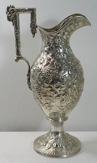 SILVER. S.Kirk & Son Coin Silver Floral Ewer.