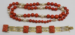 JEWELRY. 14kt Gold and Salmon Coral Grouping.