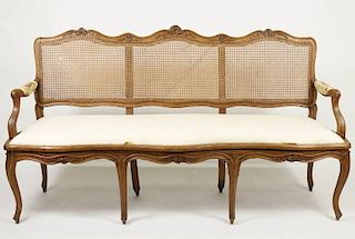 French Provincial Fruitwood Caned Settee