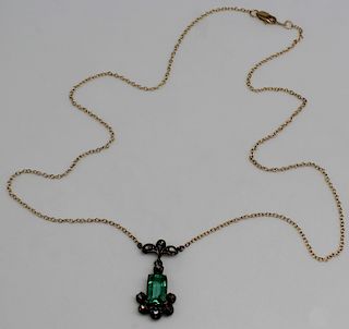 JEWELRY. Antique Emerald, and Diamond Pendant.
