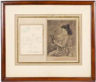 Framed Sarah Bernhardt Signed Letter & Engraving