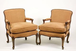 Pair of Louis XV Style Upholstered Fauteuils