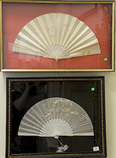 Two Chinese fans in shadow box frames