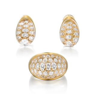 Cartier Rock Crystal and Diamond Earring and Ring Set, French