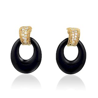 Van Cleef & Arpels Diamond Onyx Door Knocker Earrings, French