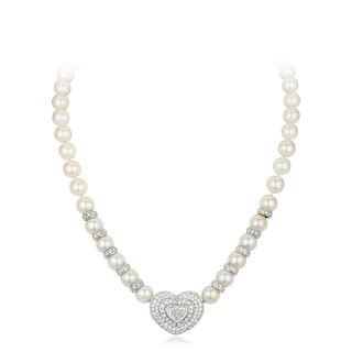 A Diamond and Cultured Pearl Necklace