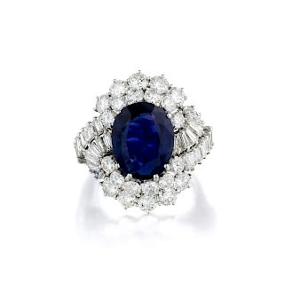 An 8.09-Carat Unheated Burmese Sapphire and Diamond Platinum Ring