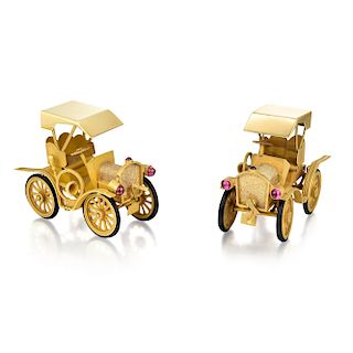 Two Gold and Ruby Miniature Cars