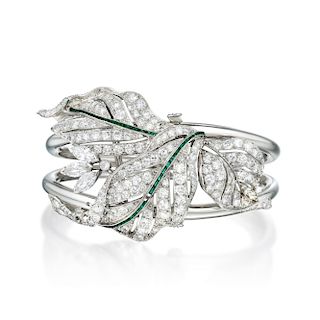 Art Deco Platinum Diamond and Emerald Bracelet/Brooch