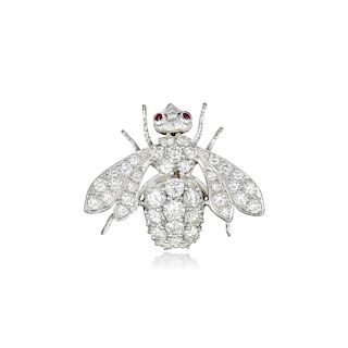 A Diamond and Ruby Insect Brooch