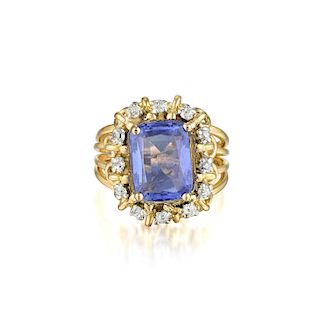 A 5.76-Carat Unheated Burmese Sapphire and Diamond Ring
