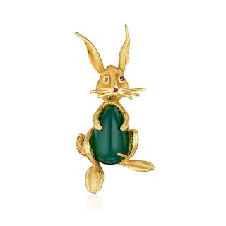 Cartier Green Onyx Rabbit Pin